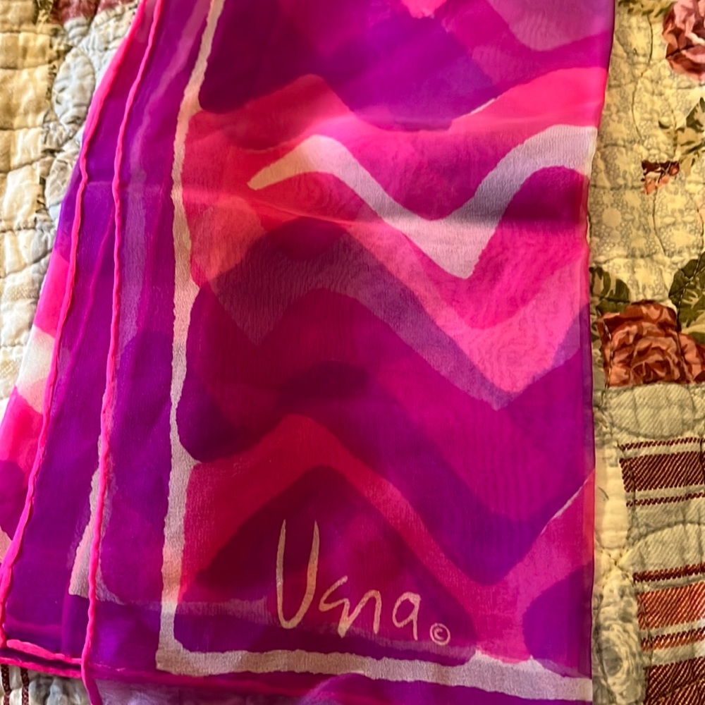 Vintage Vera Neumann pink sheer scarf 27” square